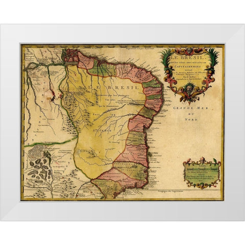 Brazil 1719 White Modern Wood Framed Art Print by Vintage Maps