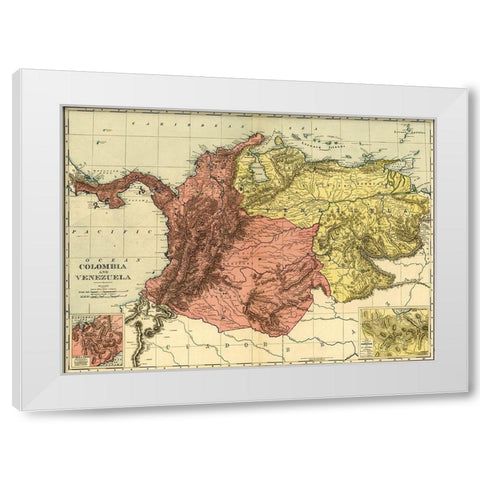 Colombia and Venezuela 1898 White Modern Wood Framed Art Print by Vintage Maps
