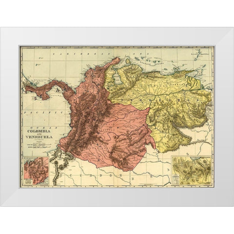 Colombia and Venezuela 1898 White Modern Wood Framed Art Print by Vintage Maps