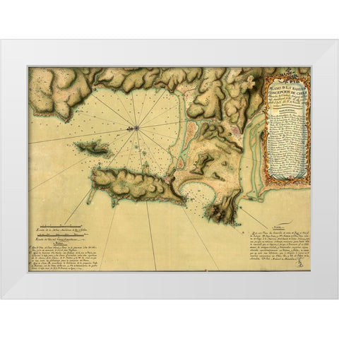Topographic Map of Concepcion Bay Chile 1782 White Modern Wood Framed Art Print by Vintage Maps