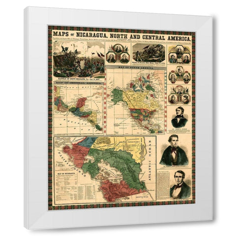 Nicaragua and Central America-Mexico-isthmus of Panama White Modern Wood Framed Art Print by Vintage Maps