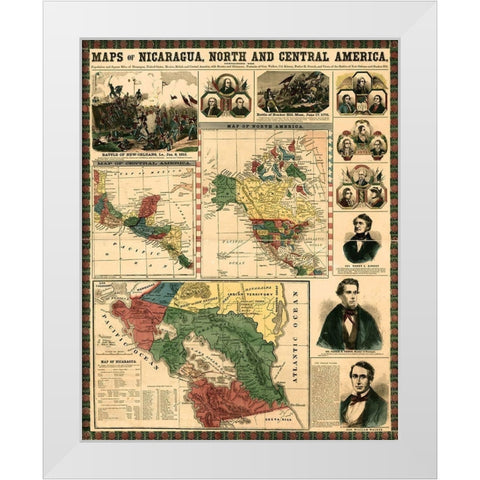 Nicaragua and Central America-Mexico-isthmus of Panama White Modern Wood Framed Art Print by Vintage Maps