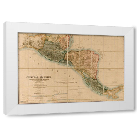 Topographic Map of Central America 1850 White Modern Wood Framed Art Print by Vintage Maps