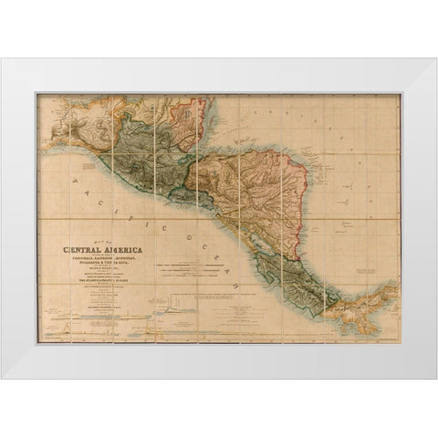 Topographic Map of Central America 1850 White Modern Wood Framed Art Print by Vintage Maps