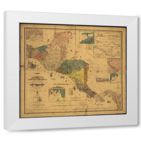 States of Central America 1862 White Modern Wood Framed Art Print by Vintage Maps