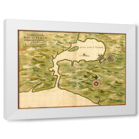 Cuba Santiago Bay White Modern Wood Framed Art Print by Vintage Maps