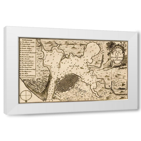 Havana Cuba City Plan 1701 White Modern Wood Framed Art Print by Vintage Maps