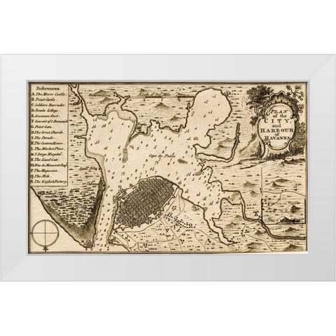 Havana Cuba City Plan 1701 White Modern Wood Framed Art Print by Vintage Maps