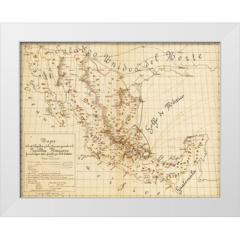 Telegraph and Communications Systems mexico 1884 White Modern Wood Framed Art Print by Vintage Maps