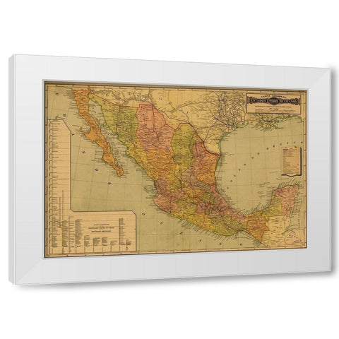 Mexico White Modern Wood Framed Art Print by Vintage Maps