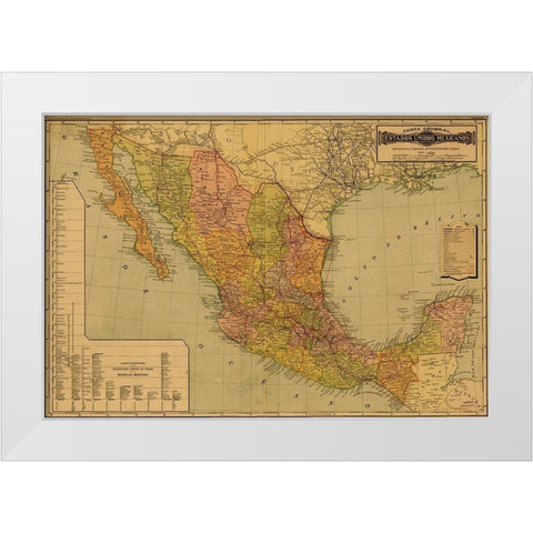 Mexico White Modern Wood Framed Art Print by Vintage Maps