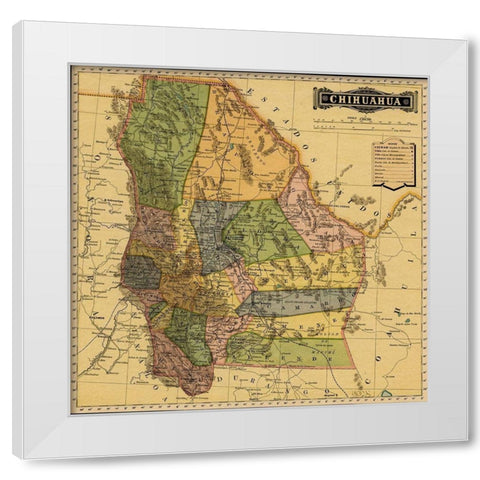 Chihuahua Mexico 1884 White Modern Wood Framed Art Print by Vintage Maps