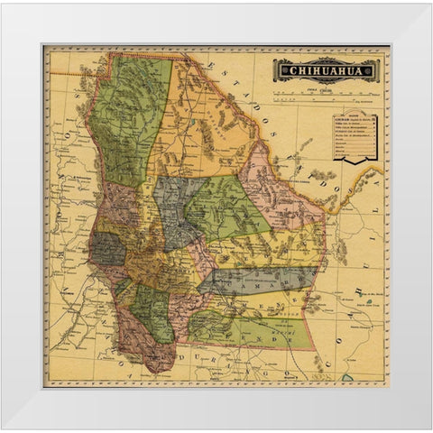 Chihuahua Mexico 1884 White Modern Wood Framed Art Print by Vintage Maps