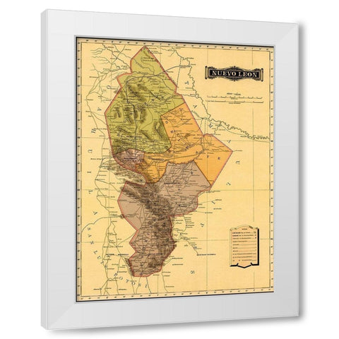 Nuevo Leon 1844 White Modern Wood Framed Art Print by Vintage Maps
