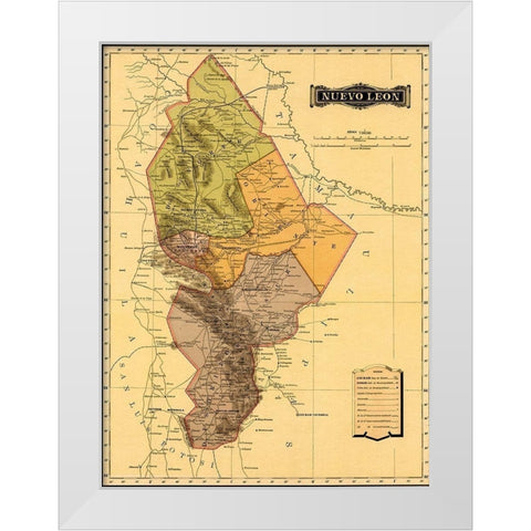 Nuevo Leon 1844 White Modern Wood Framed Art Print by Vintage Maps