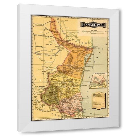Tamaulipas 1844 White Modern Wood Framed Art Print by Vintage Maps