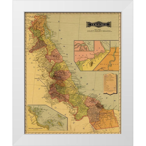 Vera Cruz 1844 White Modern Wood Framed Art Print by Vintage Maps