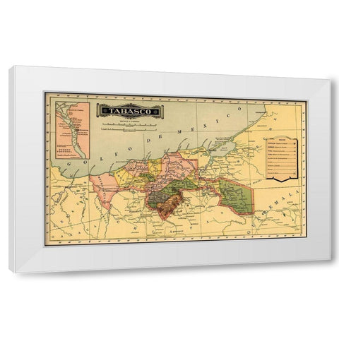 Tabasco 1844 White Modern Wood Framed Art Print by Vintage Maps