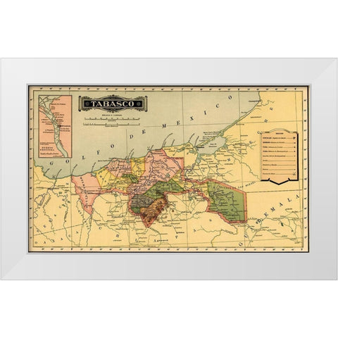 Tabasco 1844 White Modern Wood Framed Art Print by Vintage Maps