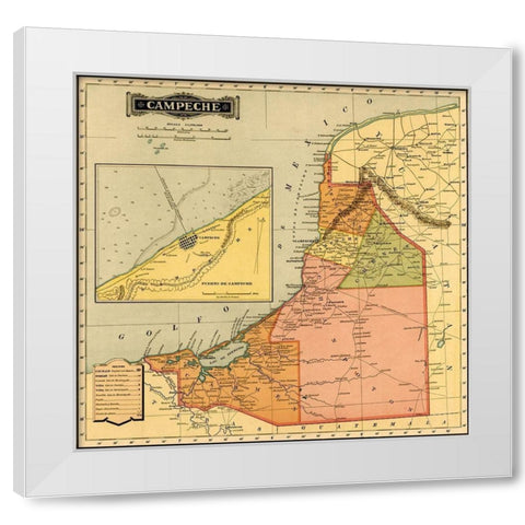 Campeche 1844 White Modern Wood Framed Art Print by Vintage Maps