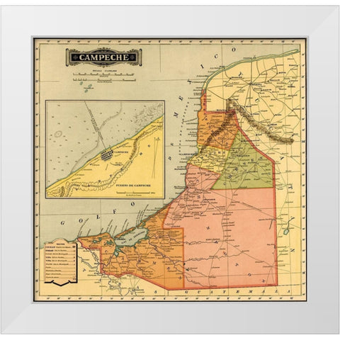 Campeche 1844 White Modern Wood Framed Art Print by Vintage Maps