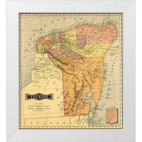 Yucatan 1844 White Modern Wood Framed Art Print by Vintage Maps