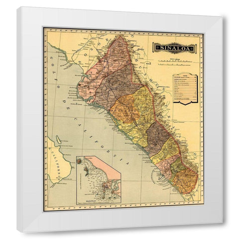 Sinaloa 1844 White Modern Wood Framed Art Print by Vintage Maps
