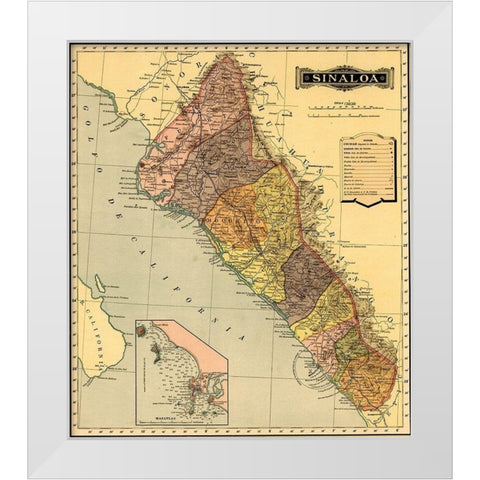 Sinaloa 1844 White Modern Wood Framed Art Print by Vintage Maps