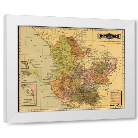 Jalisco 1844 White Modern Wood Framed Art Print by Vintage Maps
