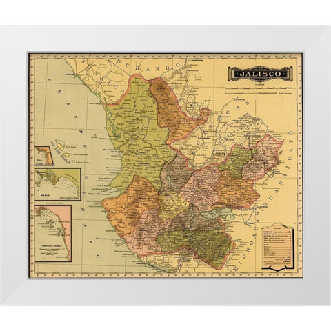 Jalisco 1844 White Modern Wood Framed Art Print by Vintage Maps