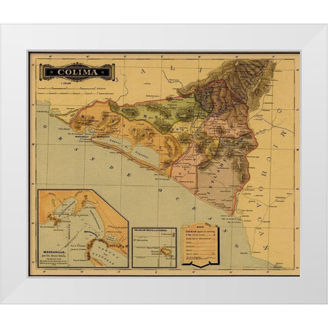 Colima 1844 White Modern Wood Framed Art Print by Vintage Maps