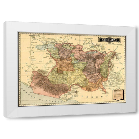 Michoacan 1844 White Modern Wood Framed Art Print by Vintage Maps