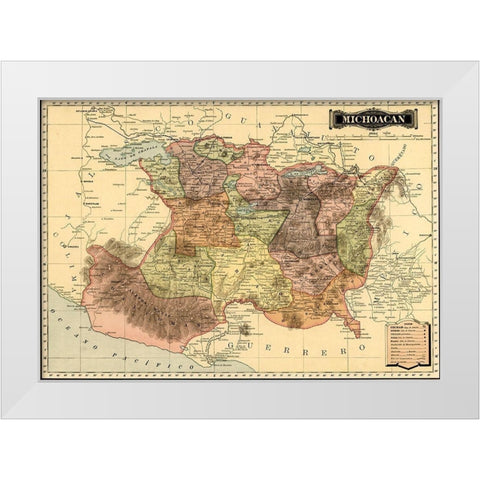 Michoacan 1844 White Modern Wood Framed Art Print by Vintage Maps