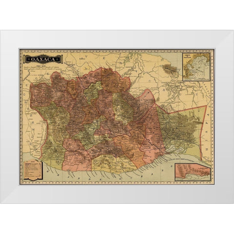 Oaxaca 1844 White Modern Wood Framed Art Print by Vintage Maps