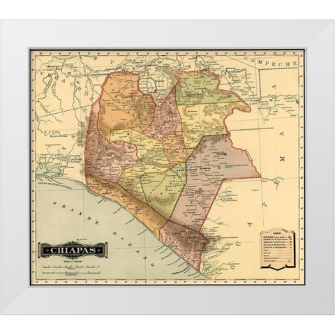 Chipas 1844 White Modern Wood Framed Art Print by Vintage Maps