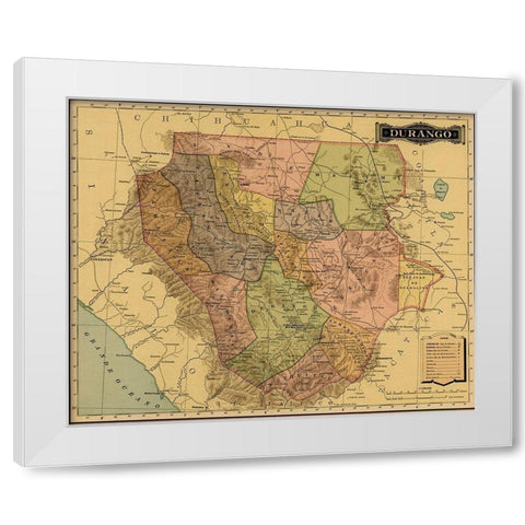 Durango 1844 White Modern Wood Framed Art Print by Vintage Maps