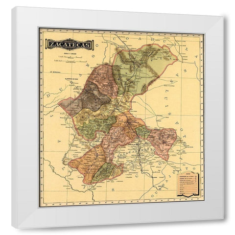 Zacatecas 1844 White Modern Wood Framed Art Print by Vintage Maps