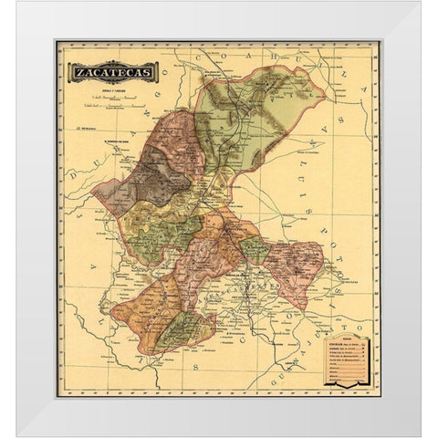 Zacatecas 1844 White Modern Wood Framed Art Print by Vintage Maps