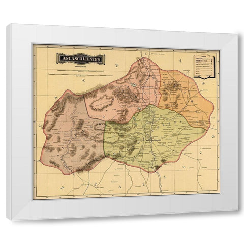 Aguascalientes 1844 White Modern Wood Framed Art Print by Vintage Maps