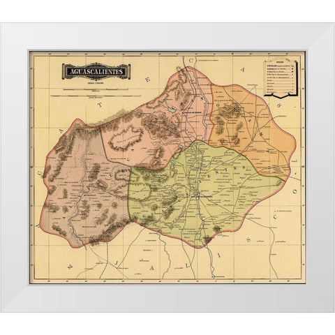 Aguascalientes 1844 White Modern Wood Framed Art Print by Vintage Maps