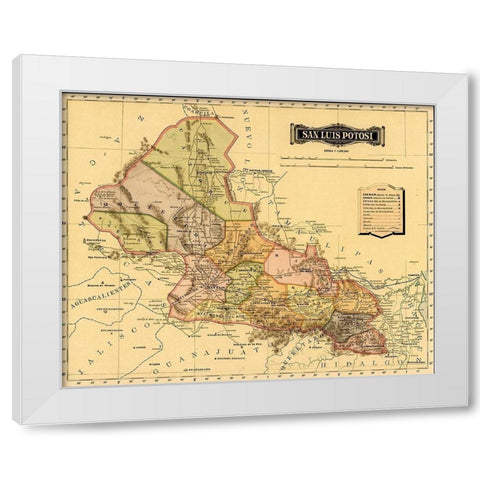 San Luis Potosi 1844 White Modern Wood Framed Art Print by Vintage Maps
