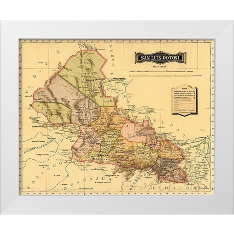 San Luis Potosi 1844 White Modern Wood Framed Art Print by Vintage Maps