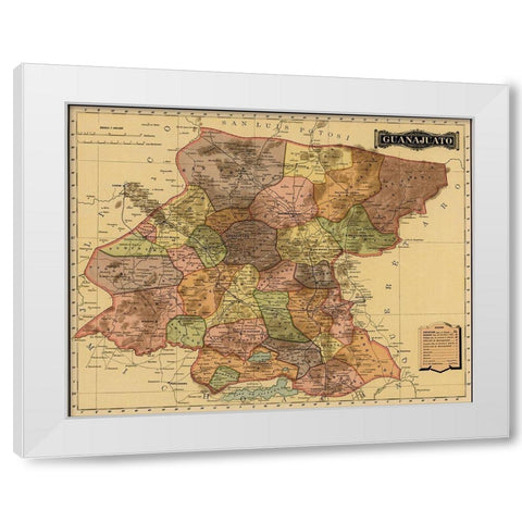 Guanajuanto 1844 White Modern Wood Framed Art Print by Vintage Maps