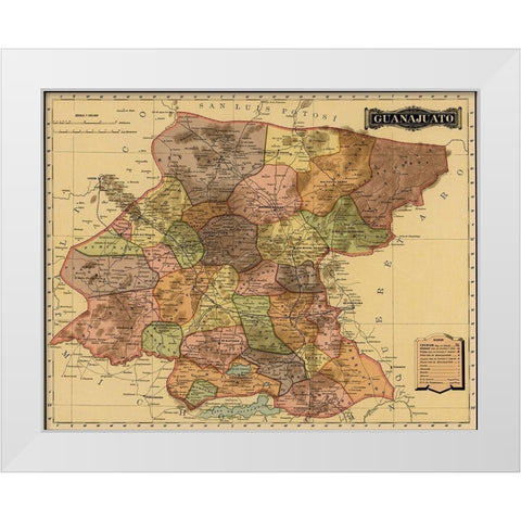 Guanajuanto 1844 White Modern Wood Framed Art Print by Vintage Maps