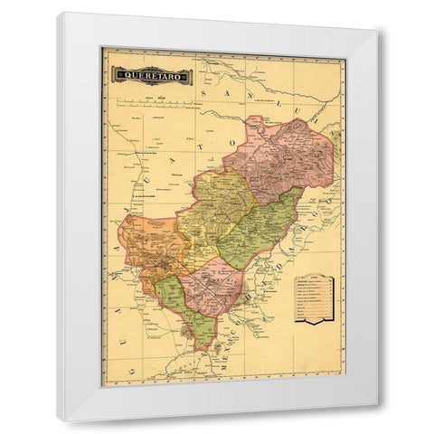 Queretaro 1844 White Modern Wood Framed Art Print by Vintage Maps
