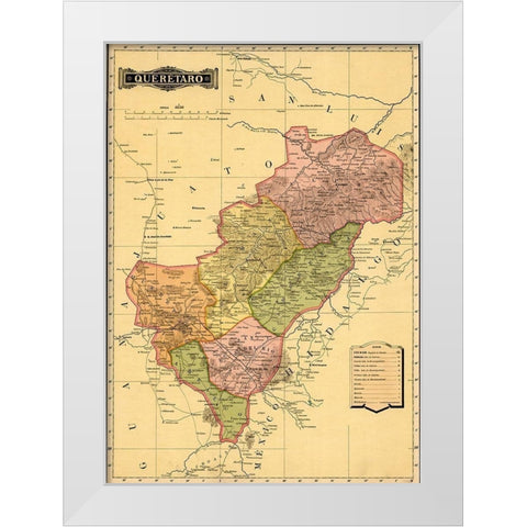 Queretaro 1844 White Modern Wood Framed Art Print by Vintage Maps