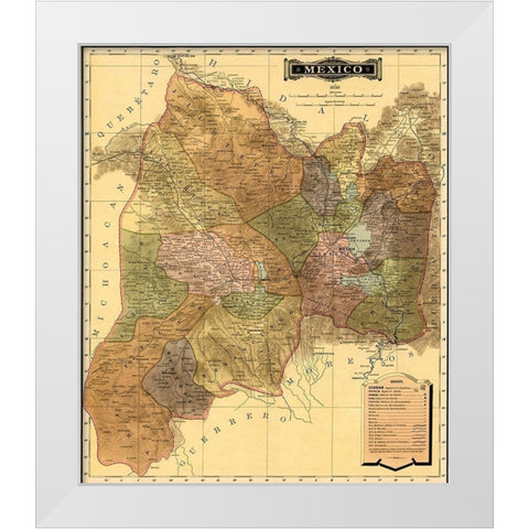Mexico 1844 White Modern Wood Framed Art Print by Vintage Maps