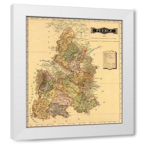 Puebla 1844 White Modern Wood Framed Art Print by Vintage Maps