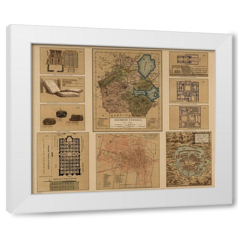 Mexico Federal District 1844 White Modern Wood Framed Art Print by Vintage Maps