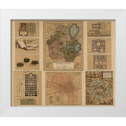 Mexico Federal District 1844 White Modern Wood Framed Art Print by Vintage Maps